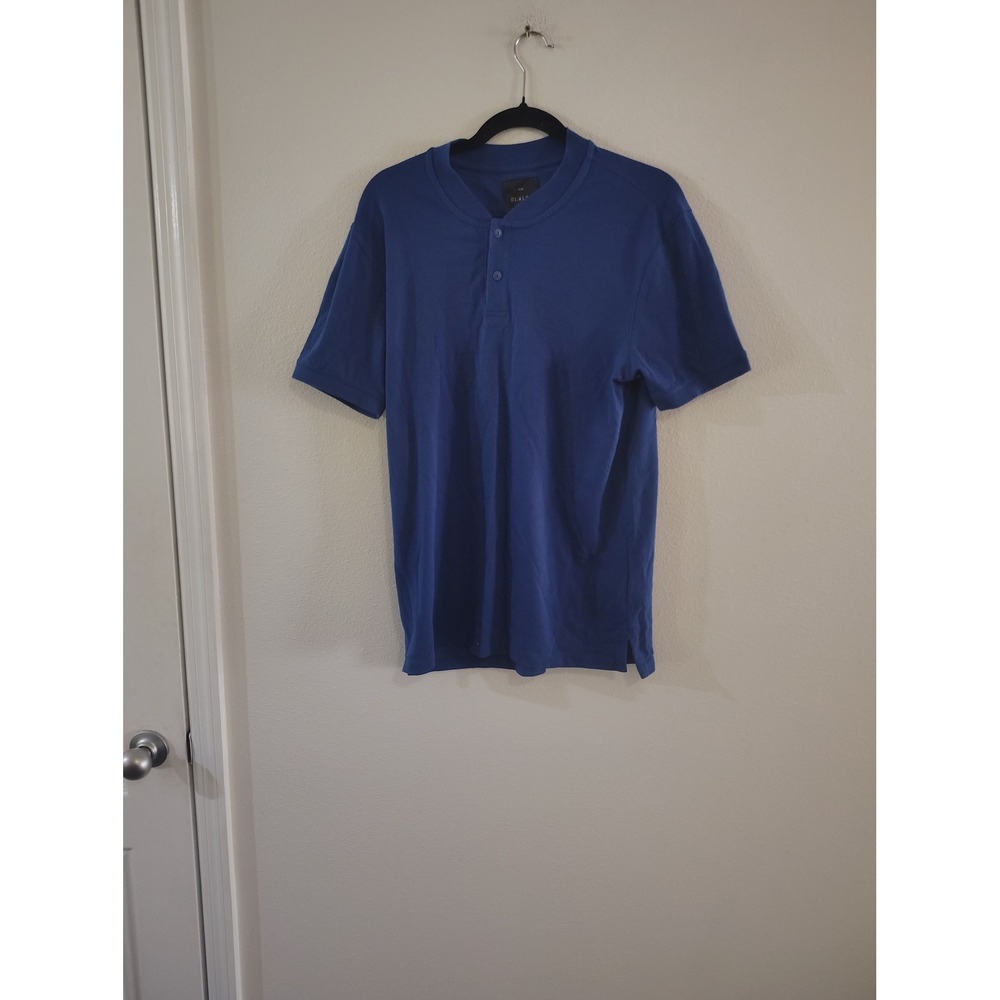 01.ALGO Mens Royal Blue Performance Pique Slim Fit Henley Polo Shirt Size M